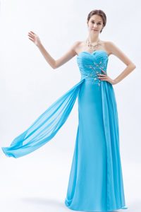 Aqua Blue Column Sweetheart Low Price Prom Dresses with Brush Train