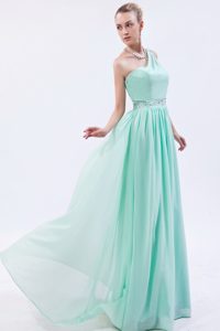 Elegant Apple Green Long Prom Attire with One Shoulder in Chiffon