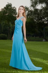 Empire One Shoulder Chiffon Lovely Prom Dress in Baby Blue