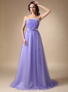 Elegant Lilac Strapless Beaded Prom Celebrity Dress in Taffeta and Tulle