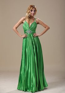 Spring Green Spaghetti Straps Holiday Dress for Prom with Pleats for Cheap