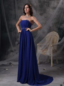 Brand New Royal Blue Strapless Prom Long Dresses in Chiffon with Ruching