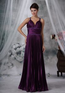 Purple Column Pleated Long Taffeta Prom Dress with Beading on Sale