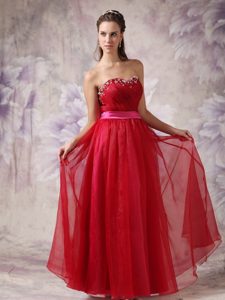 Customize Beaded Sweetheart Red Prom Dress for Party in Organza with Sash