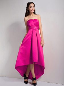 Lovely Hot Pink Strapless High-low Prom Party Dresses with Appliques