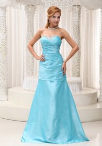 Gorgeous Aqua Blue Ruched and Beaded Prom Long Dresses in Taffeta