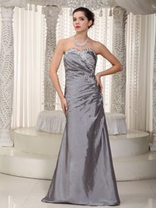 Gray Sweetheart Appliqued and Beaded Prom Dresses in Elastic Woven Satin