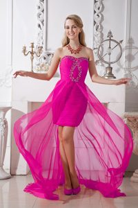 Hot Pink Strapless High-low Chiffon Prom Homecoming Dresses with Beading