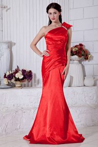 Perfect Mermaid One Shoulder Red Brush Prom Evening Dresses for Spring
