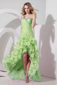 Lovely One Shoulder High-low Yellow Green Prom Dresswith Ruffles