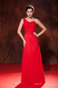 Modest Single Shoulder Red Chiffon Long Prom Evening Dresses for Ladies