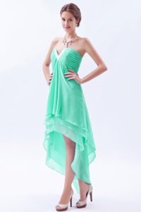 Wholesale Apple Green V-neck High-low Prom Holiday Dresses for Spring