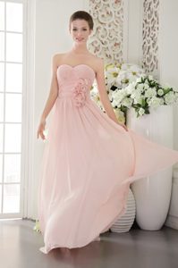 Low Price Sweetheart Pink Chiffon Long Prom Pageant Dress with Flowers
