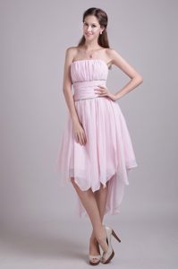 New Style Pink Strapless High-low Chiffon Prom Formal Dress for Summer