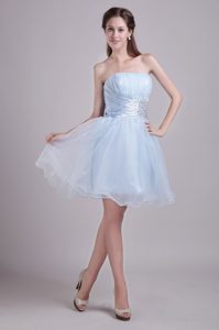 Popular Strapless Light Blue Mini-length Prom Holiday Dress for Short Girls
