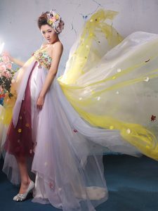 Brand New Colorful High-low Strapless Prom Party Dresses with Appliques