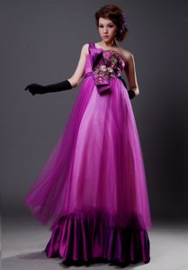 New Arrival Single Shoulder Long Tulle Prom Holiday Dress with Appliques