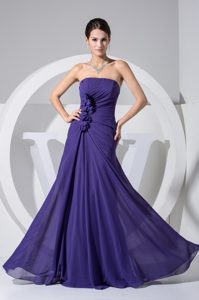 Inexpensive Strapless Purple Long Prom Holiday Dress with Flowers