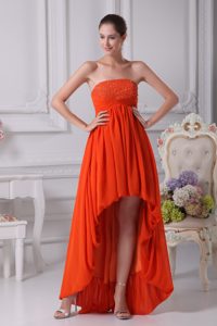 Perfect High-low Strapless Orange Beaded Prom Party Dresses for Autumn