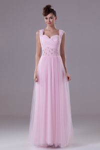 Wholesale Baby Pink Beaded Long Prom Pageant Dress with Straps