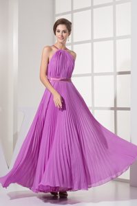Inexpensive Halter Lavender Pleated Prom Celebrity Dresses for Tall Ladies