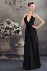 Popular Halter Black Ruched Long Prom Celebrity Dress for Tall Girl