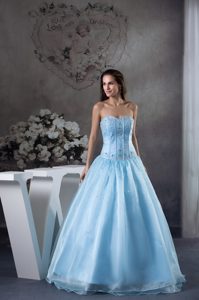 Discount Sweetheart Light Blue Full-length Prom Party Dress with Appliques