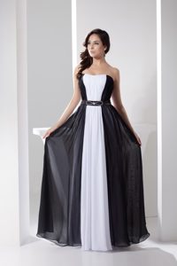 New Style Black and White Strapless Long Prom Dress for Ladies with Belt