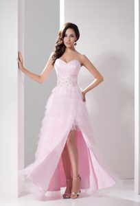 Custom Made Sweetheart Pink High Slit Prom Pageant Dress with Bowknot