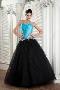 Pretty Sweetheart Ruching Dress for Prom with Appliques in Aqua Blue and Black