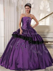 Purple Quinceanera Gown in Taffeta with Beading and Appliques on Sale