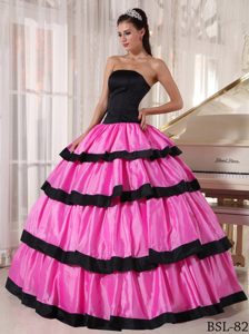 Best Taffeta Sweet Sixteen Quinceanera Dresses in Rose Pink and Black