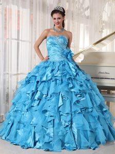 Teal Sweet 16 Dresses in Organza with Beading and Flower