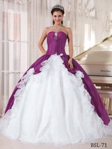 Purple and White Sweet 16 Dress in Organza and Taffeta with Beading