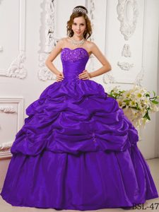 Pretty Purple Taffeta Sweet 15 Dresses with Appliques and Sweetheart