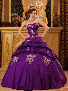 Hot Taffeta Quinceaneras Dress in Fuchsia with Beading and Appliques
