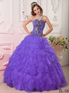 Purple Sweetheart Quinceanera Gown Dresses in Organza with Beading