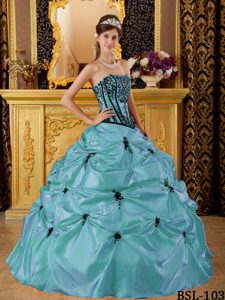 Fitted Embroidery Taffeta Quinceanera Gown with Appliques in Baby Blue