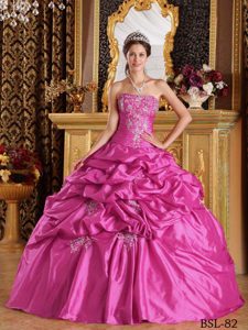 Customize Strapless Dress for Quince in Fuchsia with Pick-ups in Taffeta