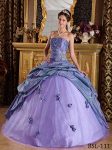 Purple Strapless Sweet Sixteen Dresses with Beading and Handle Flowers