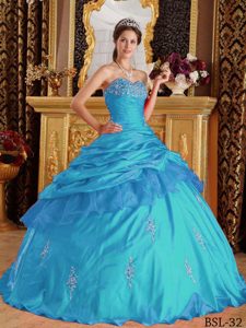 Beaded Aqua Blue Quinceanera Gown Dresses in Taffeta with Sweetheart