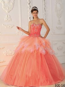 Watermelon Princess Sweetheart Beaded Quince Dress in Satin and Tulle