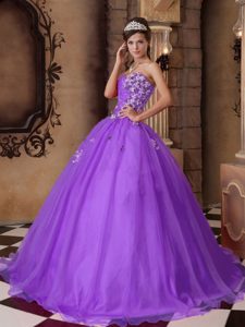 Purple Sweetheart Beaded Quinceanera Gown Dresses in Organza