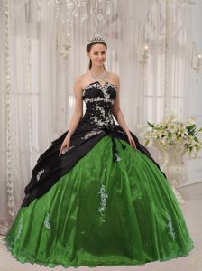 Black and Green Taffeta and Organza Quinceanera Dresses with Appliques