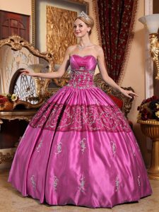Glitz Hot Pink Beaded Sweet Sixteen Quinceanera Dress with Appliques in Taffeta