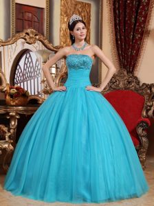 Beading Aqua Blue Sweet Sixteen Quinceanera Dresses with Embroidery for Fall