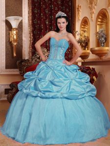 Classy Aqua Blue Sweetheart Beading Dress for Quince with Pick-ups in Taffeta
