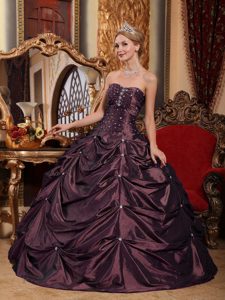 Pretty Brown Ball Gown Sweet 16 Dresses with Beadings and Pick-ups in Taffeta