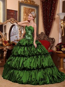 Dark Green Sweetheart Quinceanera Gown Dresses with Appliques and Pick-ups