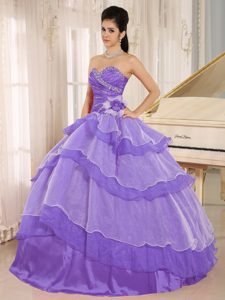Glitz Beaded and Beaded Sweet Sixteen Quinceanera Dress with Layers in Purple